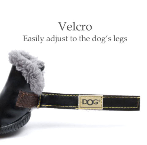 These Winter Dog Boots are your answer.  They are Sherpa lined so they will keep their little feet warm and dry, soft rubber soles to ensure grip and are PU leather for easy clean up.  If your dog doesn't take to wearing them right away, keep trying for a few minutes a day inside and work your way up to going for a walk and praise with lots of delicious treats.