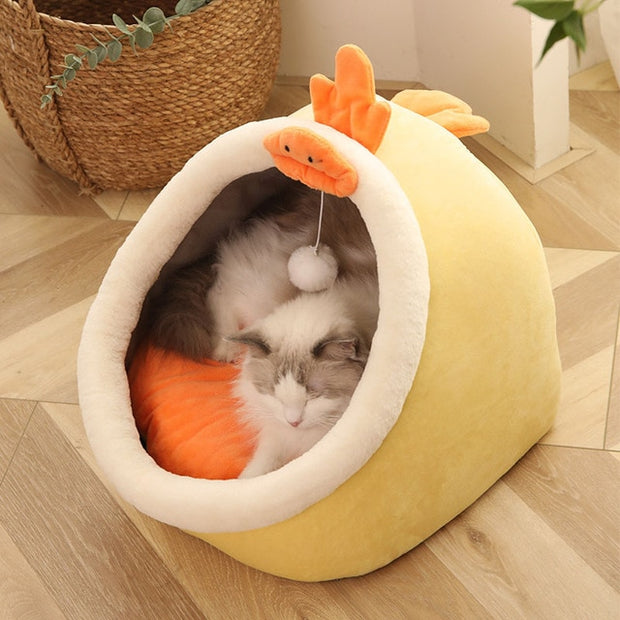 Let your kitty dream in peace with help from the Cat Cave Bed. The amazingly comfortable lining, cushioned padding, and enveloped design will snuggle her straight to sleep! The plush rim injects, even more, impressibility and style to the bed so your cat can comfortably relax and look good doing it. This bed is just the retreat your cat is looking for. 
