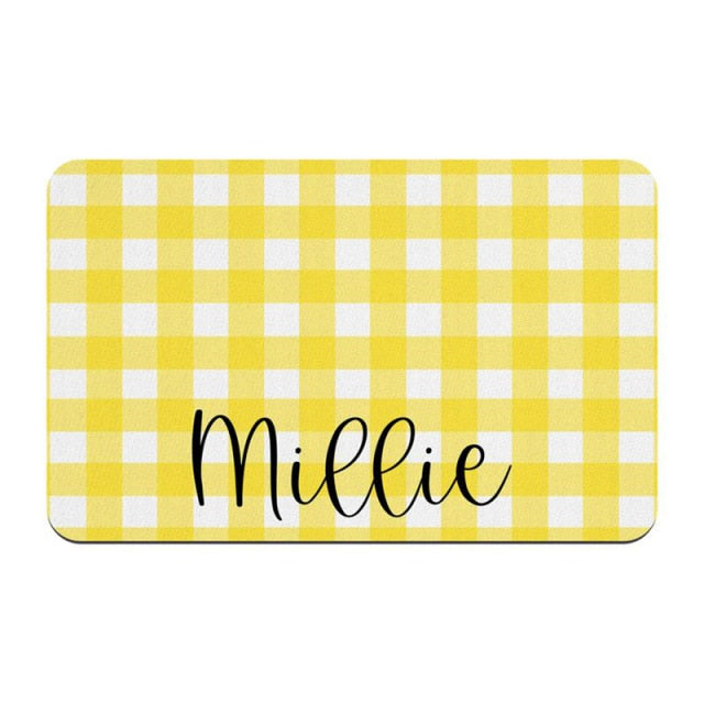 Prevent any spillage and mess during your pet’s mealtime with Personalized Placemat. This food mat has a raised outer edge to help keep food and water spills on your floors while adding a personalized flair to your pets' dining experience. Made from high-quality material, the Personalized Placemat stays in place while your pet enjoys his meal.  When ordering this product, contact us at info@spoiledpetsco.com with your pets name after the order has been placed.
