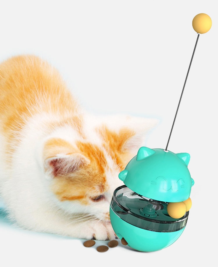 This Cat Interactive Treat Toy has everything cats love, a ball to bat and chase around the tracks, the excitement of the rolling sound, a fluttery ball on top and treats, let's not forget about treats! There are levels for even more play, each with its own rolling ball(s), so even more than one kitty can get in on the fun. 