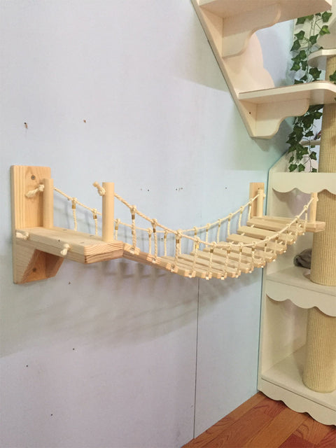 Your feline will have fun playing on the Wall Mounted Cat Bridge! This piece is excellent for multi-cat households because it can help fix behavioral and territorial problems by offering more space for your cats to explore. This bridge mounts elegantly on the wall, giving the illusion that it’s floating.
